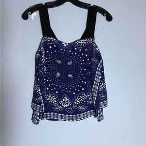 Sandro Navy Bandana Print Crop Top size 1 silk